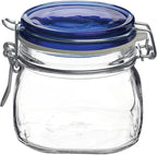 Bormioli Rocco Fido Square Jar with Blue Lid, 17-1/2-Ounce