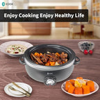 ICOOK USC-65-OP001BK 6.5 Quart Slow Cooker,Aluminium Sear/Sauté Stew Pot Stovetop safe,Dishwasher Safe,Glass Lid,Adjustable Temp,Food Warmer(Black)