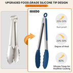 Kitchen Tongs, Set of 3 Stainless Steel Tongs with Silicone Tips Locking Cooking Tongs 600ºF Heat Resistant Tong for Cooking BBQ Grilling Air Fryer Serving Food Salads, 7"+9"+12" Classic Blue
