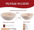 Bread Proofing Basket 2 Set 9 Inch and 10 Inch Round Proofing Basket with Bread Lame and Dough Scraper and Linen Liner Bread Making Tools for Professional and Home Bakers