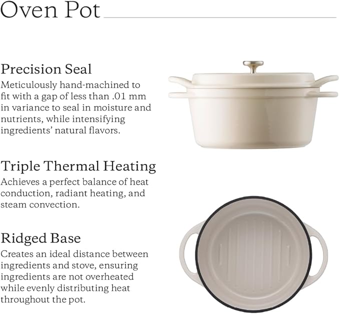Vermicular Oven Pot | Non-Toxic Enameled Cast Iron Pot | 22cm (3.7 Qt) | Oven-safe | Induction-compatible | Dutch Oven | Made in Japan | Serves 3-4 | Natural Beige