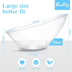 BESTVIP 54oz Clear Plastic Serving Bowls for Party - 12 Pack Angled Disposable Serving Bowls, Party for Chips, Snacks, Fruit, Salad - Bowls for Parties, Daily Use, Catering, Christmas