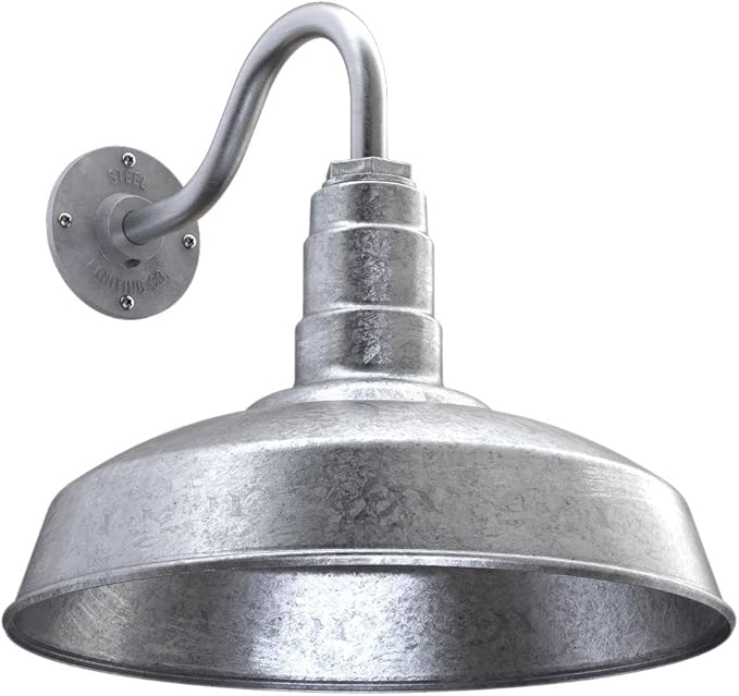 Steel Lighting Co. Gardena Barn Light | Outdoor Wall Mounted | 16" Dome | 11" Gooseneck | Farmhouse Light Made in America | Galvanized Exterior/Galvanized Interior