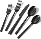 KINGSTONE Black Silverware Set, 60-Piece Forged Flatware Set Cutlery Set Premium Stainless Steel, Service for 12, for Kitchen, Home, Wedding, Party, Mirror Polished and Dishwasher Safe