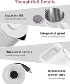 0.6L Small Electric Tea Kettle Lightweight, 20 Ounce Double Wall Hot Water Boiler Stainless Steel Auto Shut-off, 120V Portable Travel Electric Kettle Fast Boil for Tea and Coffee,White