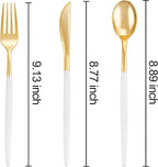 I00000 300 Pcs Gold Plastic Silverware - Gold Disposable Silverware - Premium White Cutlery Set Include 100 Forks 100 Knives 100 Spoons,Plastic Cutlery Party Set for Party & Wedding