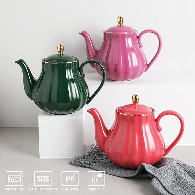 Sweejar Royal Teapot, Ceramic Tea Pot with Removable Stainless Steel Infuser, Blooming & Loose Leaf Teapot - 28 Ounce(Jade)