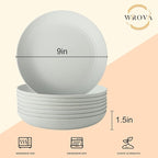 Wrova Wheat Straw Plates - 9 Inch Unbreakable Dinner Plates Set of 8 - Dishwasher & Microwave Safe Plastic Plates Reusable for kitchen and camping (light grey)