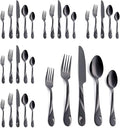 Black Silverware Set for 6, 30-Piece Stainless Steel Flatware Set, Shiny Black Metal Cutlery Set, Include Fork, Knife and Spoon Set, Dishwasher Safe