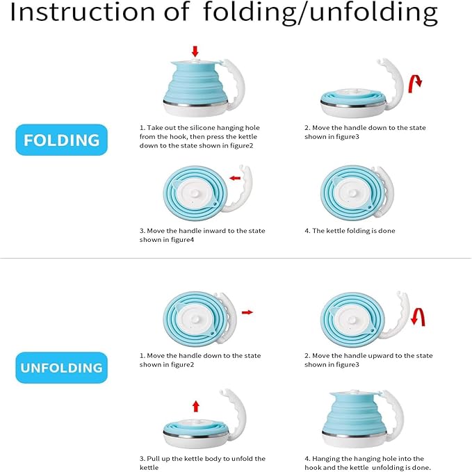 Foldable Electric Travel Kettle, Dual Voltage Portable Electric Kettle, Collpasible Electric Kettle, Food Grade Silicone Tea Kettle, Suitable for 110V & 220V