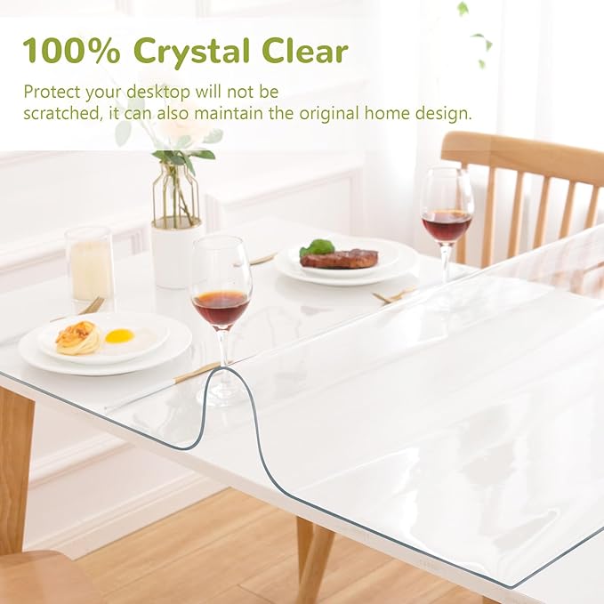 32 x 54 Inch Clear Table Cover Protector, Clear Table Protector for Dining Room Table, 1.5mm Plastic Table Cover, Waterproof Table Pad for Kitchen, Office