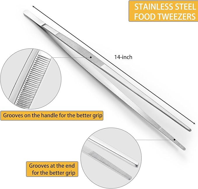 JETKONG 14 Inch Kitchen Tweezers Tongs Extra-Long Cooking Tweezers Stainless Steel Long Food Tweezer
