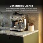 Crema Coffee Products Arc Knock Box | Holds 12–16 Espresso Pucks| Durable,Stain-ResistantBuild withNon-Slip Base|Elegant WalnutPlastic Lid Design| EasyClean-Up &Moisture Control|WhitePlasticLid Finish