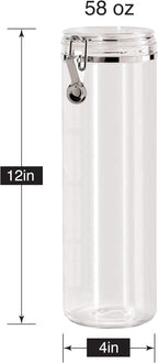 Oggi Tall Clear Canister with Clamp Lid, 58 oz - Large Airtight Food Storage Container, Ideal for Kitchen & Pantry Storage of Bulk, Dry Foods Including Pasta & Spaghetti