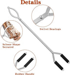 32" Stainless Steel Fire Log Tongs Firewood Grabber and Fire Poker Set,Large Fire Pit Tool Outdoor/Indoor Bonfire Campfire Backyard Deck Camping Log Grabber Safely Moves Firewood