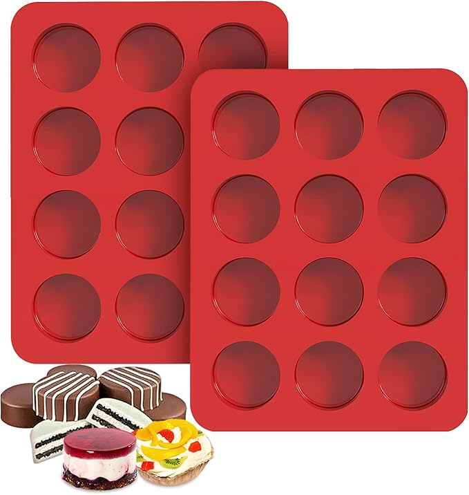 2 inch Chocolate Covered Oreo Molds Silicone - Set of 2-24 Cup SILIVO Chocolate Cookie Molds for Baking, Round Silicone Molds for Sandwich Cookie,Muffin,Cupcake,Pudding,Chocolate Coated Oreos