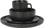 Gibson Home Zuma Stoneware Plates, Bowls, & Mugs Dinnerware Set - Matte Black, Service for Four (16pcs)