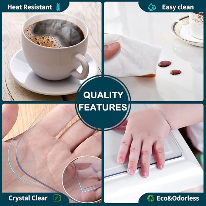 1.5mm Thick Crystal Clear Table Cover Protector for Glass Wood Dining Room Coffee Tabletop Plastic Vinyl Tablecloth Rectangular Table Pad Meeting Party Desk Mat Polyester Wipeable PVC 38x96 in or 90"