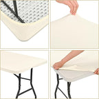 10 Pack Fitted Tablecloth for 6 Foot Rectangle Tables, Ivory Elastic Outdoor Picnic Table Cover, Washable Stretch Folding Table Cloths 6 ft for Camping Party Patio Kitchen Banquet, 30" W x 72" L