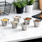 50 Pcs 2.5oz Metal Ramekins Stainless Steel Sauce Dipping Cups Ramekins Bulk Sauce Container Round Dipping Bowls Condiment Cup for Dish Butter Kitchen Restaurant Serving Party Dinner Cooking