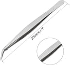 uxcell 8-Inch Stainless Steel Tweezers with Curved Pointed Serrated Tip Daily Garden Tool