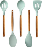 Kitchen Utensils Set, Silicone Cooking Utensils Set,Non-Stick Silicone Spatula Set with Natural Acacia Hard Wood Handle, 5 Piece, Upgraded Thickened Cookware