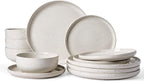 Famiware Meteor Plates and Bowls Sets for 4, 12 Pieces Dinnerware Sets, Microwave and Dishwasher Safe Dishes Set, Creamy White
