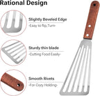 Stainless Steel Fish Spatula with Wooden Handle, Metal Spatula Flipping Foods, Slotted Fish Flipper, Brown 1 Pack