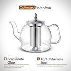 HIWARE 1500ml Glass Teapot with Removable Infuser, Stovetop Safe Tea Kettle, Blooming and Loose Leaf Tea Maker Set