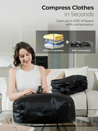 Vacuum Bags for Travel with Wireless Pump, 180° Open Zipper, IP67 Waterproof, Reusable Space Saver Compression Bags for Backpack, Suitcase, Home Storage(2 Pack + Pump)
