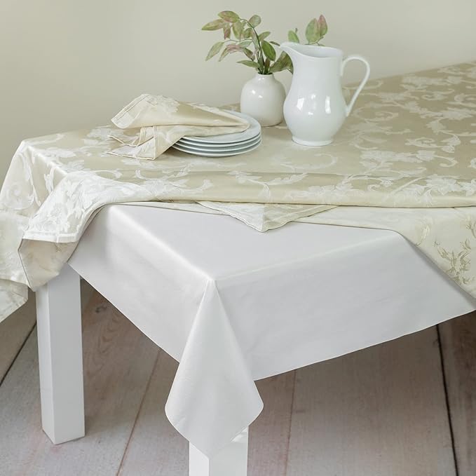 Benson Mills Deluxe Heavy Duty Vinyl Table Pad, Premium Table Protector, Waterproof with Flannel Backing, Quilted Design and Customizable (Off-White, 52" X 120" Rectangular)