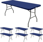 6 Pack Stretch Fabric Table Top Cap Cover, fits 6' Tables, Spandex Table Covers Washable Elastic Rectangle Tablecloth Protector for Indoor Outdoor Party Picnic Wedding, Navy Blue, 30" W x 72" L