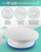 RFAQK 64PCs Cake Decorating Kit with Leveler, Baking Supplies Gift Includes Cake Stand Turntable, 24 Numbered Icing Tips, 30+1 Piping Bags, 2 Frosting Spatulas, 3 Scrappers, Video Course & Booklet