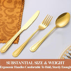 40 Pcs Gold Silverware Set for 8 with Pearled Edge Handle design, Food Grade Stainless Steel Flatware Set, Eating Utensils Sets Include Fork/Knife/Spoon, Reusable Cutlery Set, Dishwasher Safe