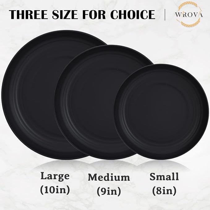 Wrova Wheat Straw Dinner Plates - 9 Inch Unbreakable Set of 8 - Dishwasher & Microwave Safe Reusable Plates - Lightweight for Kitchen & Camping (Classic Series)