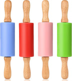 Mini Silicone Rolling Pin for Kids, Non-stick Surface Wood Handle, 9 Inch 4 Pack