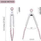 MSY BIGSUNNY Kitchen Food Tongs - 7" Mini Silicone Serving Tongs - Set of 3 (Pink)