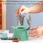 Ceramic teapot, 19oz Tea pot for loose leaf tea, Tea infuser pot with Removable 18/8 Stainless Steel Infuser and teaspoon, Suitable for 1-2 people to brew tea or coffee (azure)
