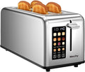 Mecity 4 Slice Toaster Touch Screen 1.5" Long Slot, Stainless Steel Smart Bread Toaster for Bagel Muffin Waffle Gluten Free Breads, Timer, Defrost, Reheat, 120V 1400W