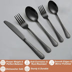 40 Pcs Black Silverware Set for 8 with Simple Striped Handle Design, Food Grade Stainless Steel Flatware Set, Eating Utensils Sets Include Fork/Knife/Spoon, Cutlery Set, Dishwasher Safe