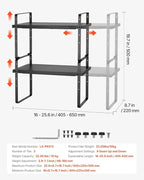 VEVOR Adjustable Kitchen Cabinet Shelf Organizer, Expandable 2 Tier Cabinet Shelf, Stackable Countertop Organizers and Storage Risers, Pantry for Kitchen Bathroom Office, Black