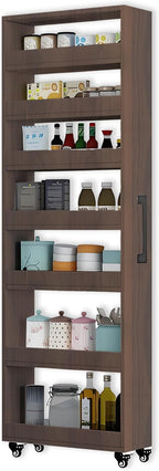 7-Tier Slim Storage Cart, Wooden Rolling Pantry Cabinet with Wheels, Narrow Shelf Organizer for Kitchen, Bakers Rack, Dining Room, Closet, Small Spaces Gray 47.2" H*9.8" W*23.6" D