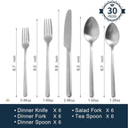 KINGSTONE 30 Pieces Silverware Set, Flatware Cutlery Set for 6, 18/10 Stainless Steel Silverware Utensils Minimalist Design Dishwasher Safe, Matte Silver