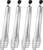 4 Pcs Stainless Steel Tongs for Cooking, Kitchen Food Serving, Buffet Party, 10.6 in/27 cm Locking Utensils with Hollow Head, Food-safe Material