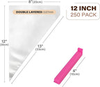 LotFancy 250pcs 12 Inch Piping Bags, Disposable Pastry Bags with 5 Clips, Anti-Burst Icing Piping Bag, Non-Slip Frosting Bags for Cakes and Cookies Decoration