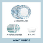 Corelle Global Collection Vitrelle 18-Piece Dinnerware Set Triple Layer Recycled Glass, Lightweight Eco-Friendly Round Plates and Bowls Set, Northern Pines
