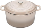 Enameled Cast Iron Dutch Oven Pot with Lid, for Sourdough Bread Baking, Round Dutch Ovens, 6 Quart, Latte