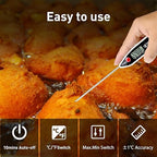 Wisebee Digital Meat Thermometer, Instant Read, ℃/℉ Switch, Long Stainless Steel Probe, Battery Powered, Food Thermometer for Cooking, Baking, Steak, Grilling and Frying (White)
