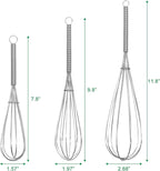 ForTomorrow Stainless Steel Whisk Set - 8"+10"+12" Thin Handle Wisk Balloon Wire Whisks Kitchen Tool for Cooking, Baking, Mixing Blending, Whisking, Beating, Stirring