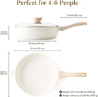 Kordisen Nonstick Ceramic Deep Frying Pan, 12 Inch Non Toxic Large Skillet with Lid, 5 Qt Healthy Jumbo Cooker, Saute Pan for Cooking, Induction Cookware, PFOA & PFAS Free (Cream)